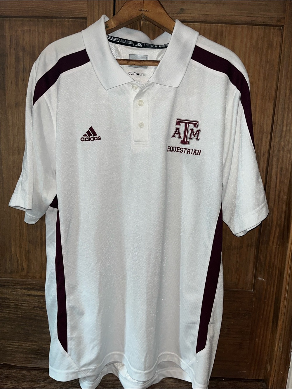 adidas White and Maroon Texas A&M Equestrian Polo Shirt